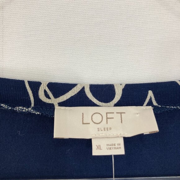 New LOFT size XL Navy White Heart Print Stretch Knit Novelty Long Sleeve Top - Picture 2 of 9